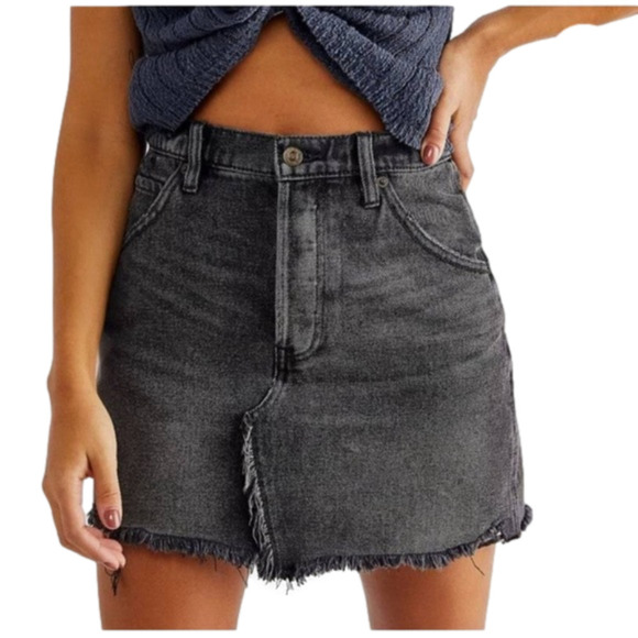 FREE People / We The Free Black Distressed Raw Hem Mini Skirt - Picture 1 of 10